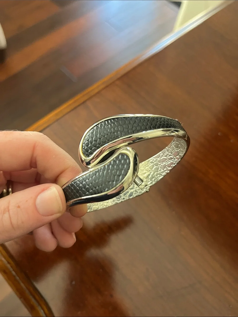 Set of 2 FUMI Silver Snake Cuff Bracelet with Black Textured Inlay